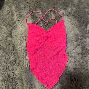 Pink lace up tank top